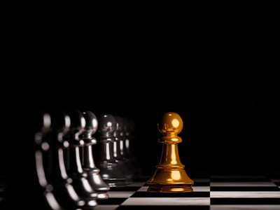 Golden pawn chess move out from line for different thinking and